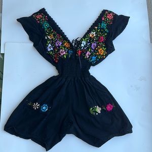 Mexican embroidered black romper